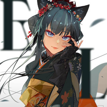 クロネコと振袖Ely