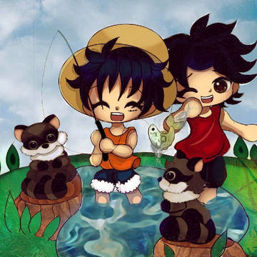 luffy and ace fishing