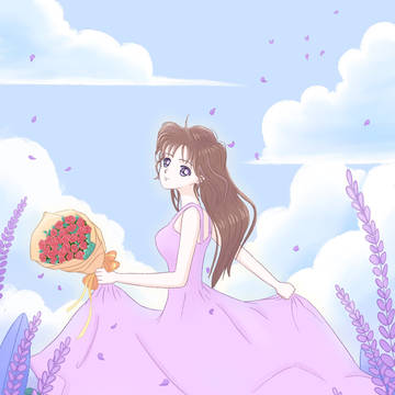 A girl with flowers