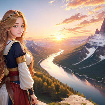 Medieval Girl standing on cliff