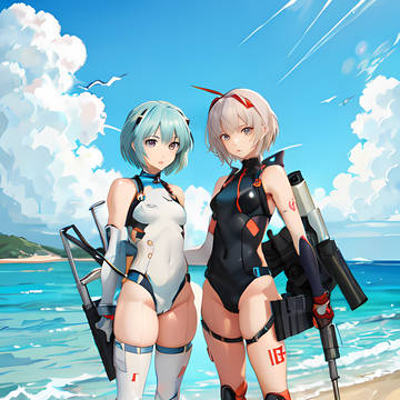 Two girls in a beach