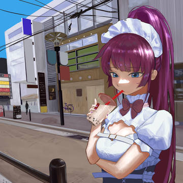 アメ村でタピオカを飲むガハラさん