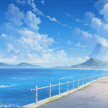 海边小路蓝天白云-场景动态