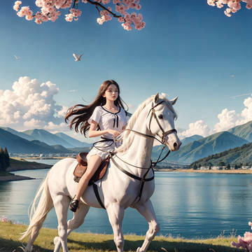 湖畔の白馬