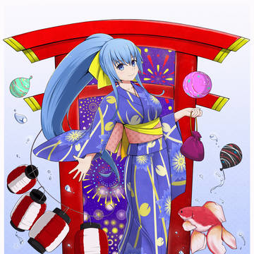 浴衣ブルーロータス