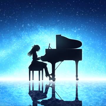 Girl and Piano on the Stars