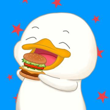 ハンバーガーを食べるあひるかも