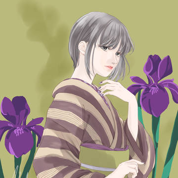 縞の単衣とあやめ