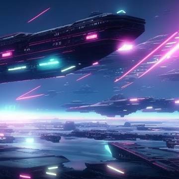 Al 做畫宇宙戰艦霓虹朋克風格