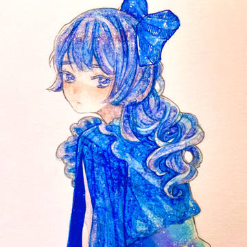 青リボンをつけた女の子