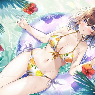 浮き輪でプカプカはわわちゃん