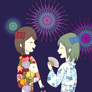 夏祭りを楽しんでいるユイとハルです。