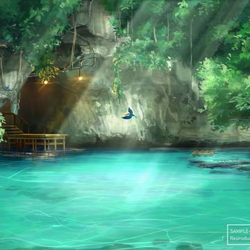 【仕事絵】戦鳥背景 パラオ 洞窟格納庫