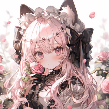 薔薇の花と猫耳美少女