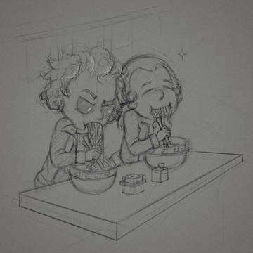Beethoven & Mozart Eating Noodle
