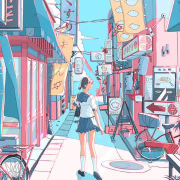 「朝の通学路」なイラスト