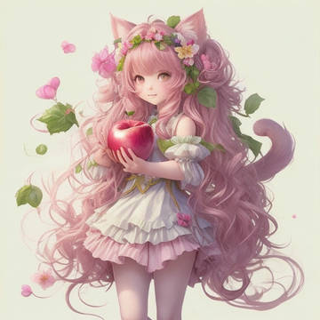 リンゴを持つ猫娘 オリジナル