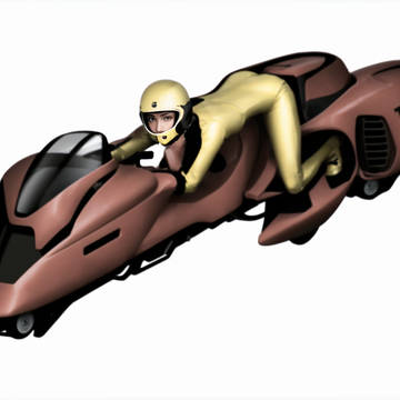SFチックなホバーバイクに乗る女ライダー