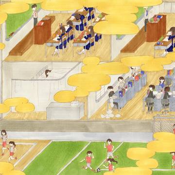 女子高等学校図屏風