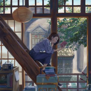 階段で読書
