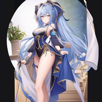 Anime blue girl with black dress
