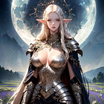 Elf knight under moonlight