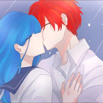 Modern AU Adol and Dana kiss.