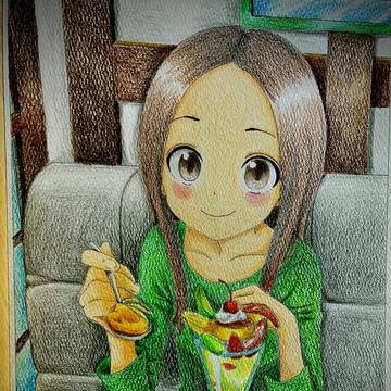 パフェを食べる高木さん