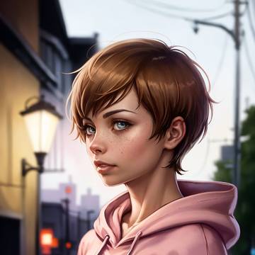 cute tomboy in a pink hoodie