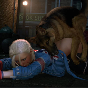 Cammy trying to befriend a dog.