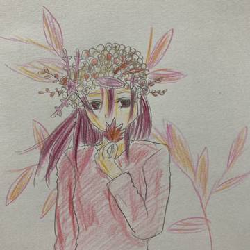 オリキャラ　潮　貼り絵　ボールペンイラスト
