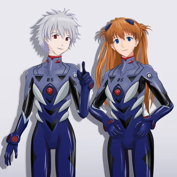 カヲルとアスカ 6号機プラグスーツ (差分 EVA量産機アスカ)