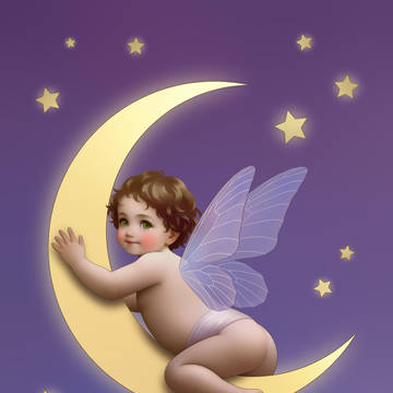 Cherub on the Crescent Moon