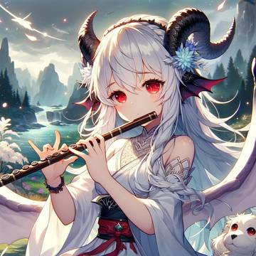 Dragon girl playing flute