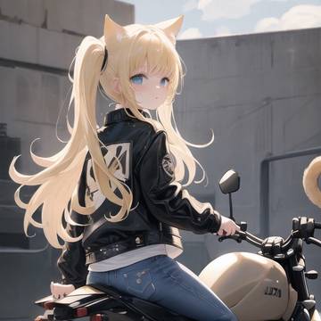 ライダースジャケット、ツインテ