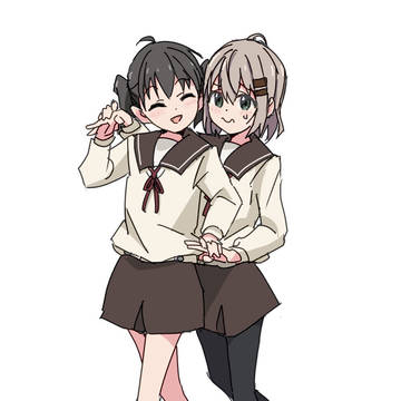 たまゆらの制服を着たあおいちゃんとひなたちゃん