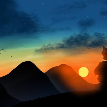 落日与山