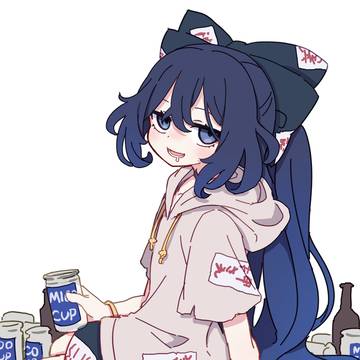 何かを飲んでいる紫苑