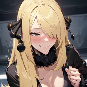 何かを見てほほ笑む　シロナさん