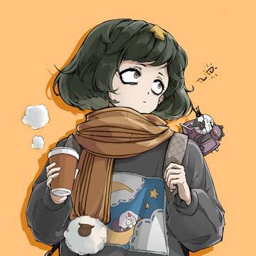 冬装,拿着咖啡,衣服上有哥哥