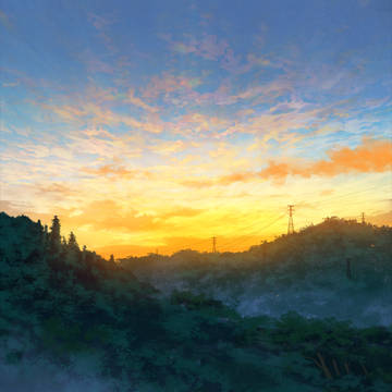 新作風景イラスト《夕日の帰り道》
