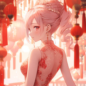 新年チャイナドレスの女の子