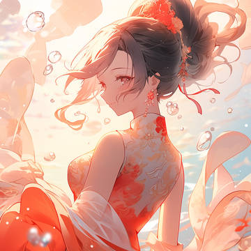 水の中のチャイナドレスの女の子