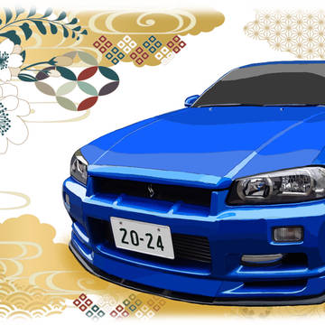 skyline ER34  愛車描いてみた(2024年賀)