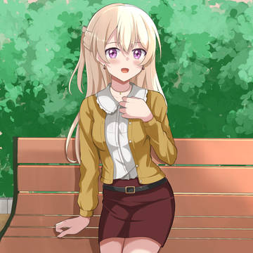 ベンチに座る千聖さん