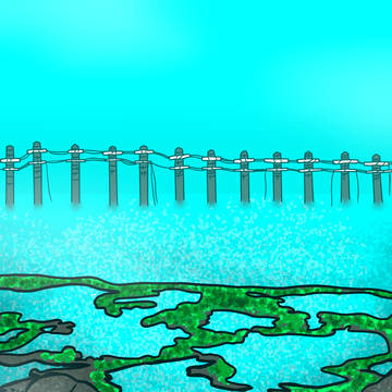 海と電柱の背景フリー素材
