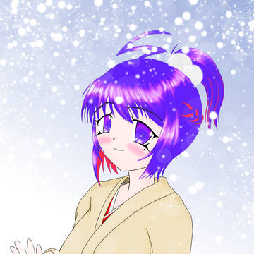 雪見をする振袖の甘塩むすびちゃん