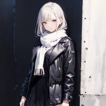 黒い革ジャンと白い髪白い肌