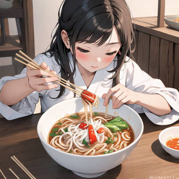 ラーメンを食べる女の子