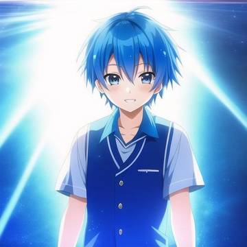Anime Boy With Blue Hair Smiling